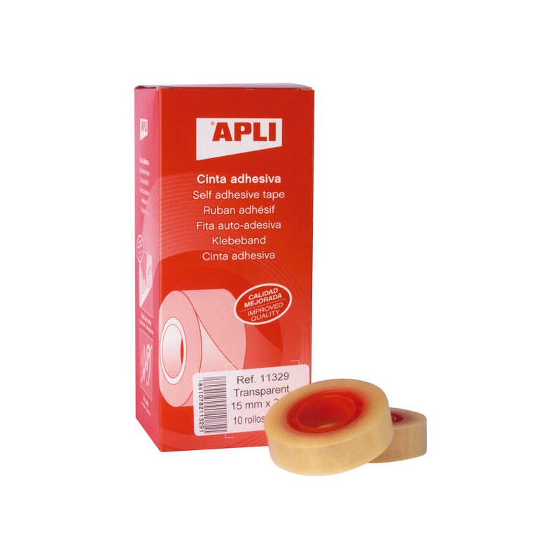 Apli Nastro adesivo trasparente 15 mm x 33 m - Impermeabile e resistente alle intemperie - Facile da tagliare con le man