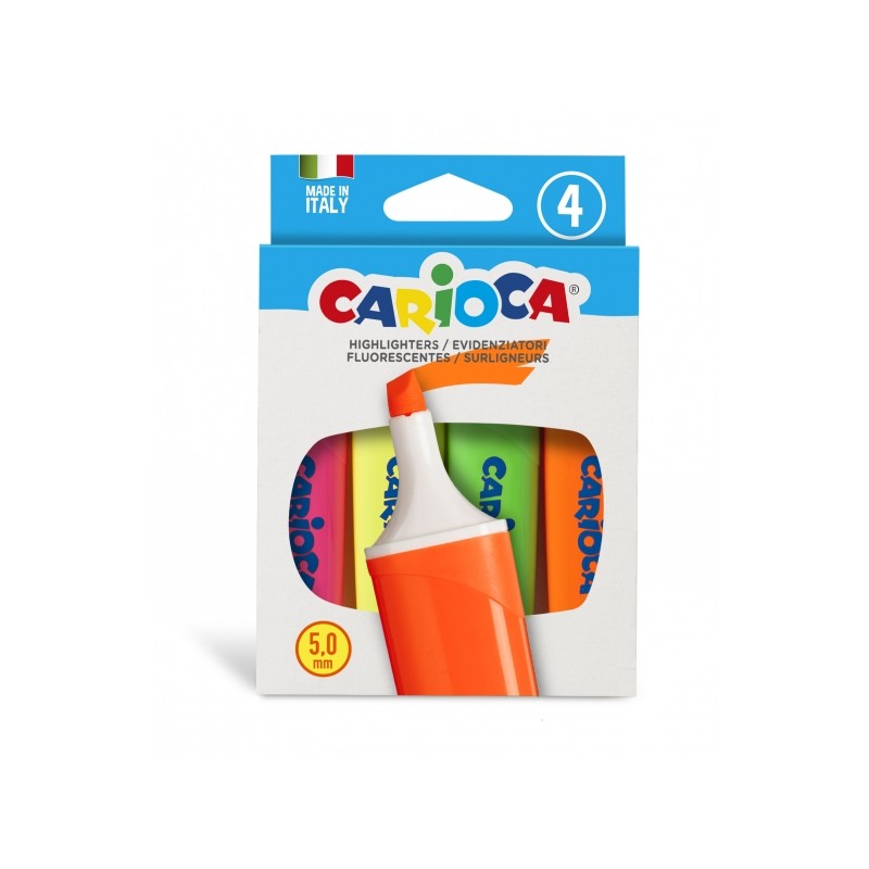 Carioca Memolight Confezione da 4 pennarelli - Punta smussata da 5 mm - Colori brillanti e lavabili - Inchiostro a base 