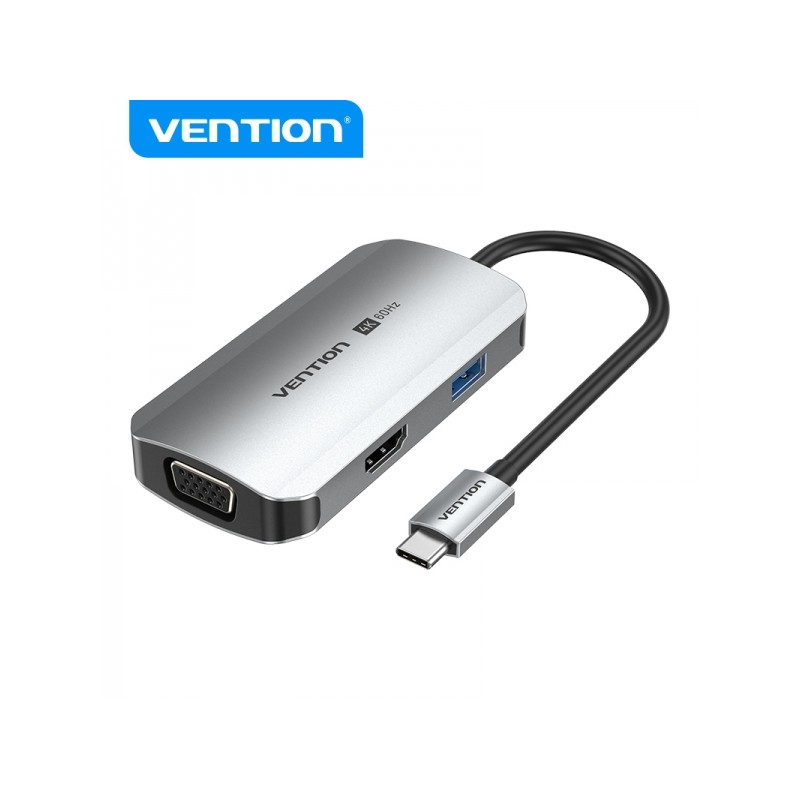 Vention Docking Station 4 in 1 da USB-C a HDMI 4K/VGA/USB 3.0/PD - 0.15 m - Grigio alluminio