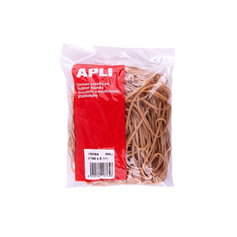Elastici Apli Ø 140 x2mm - Sacchetto con cerniera e foro europeo - Contenuto 100g - 70% gomma naturale - Alta elasticit