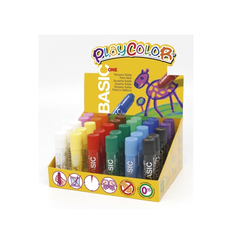 PlayColor Basic Un display di 30 tempere solide - Non si sgualcisce la carta - Non serve acqua - Appositamente per uso s