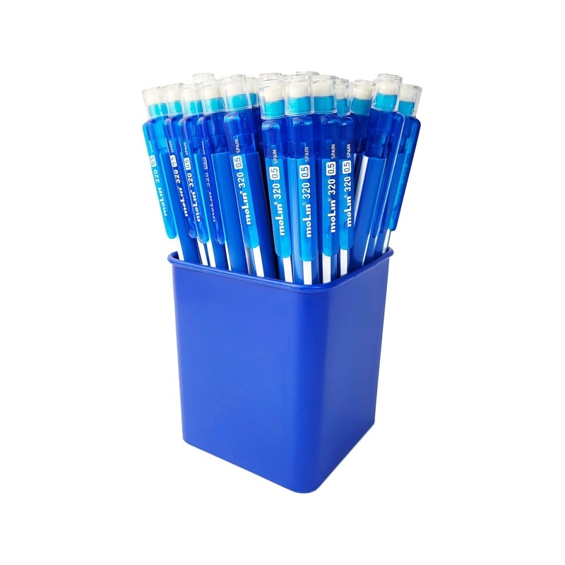 Molin Grafic-320 Confezione da 50 matite meccaniche HB 0.5 mm - Fusto triangolare - Gomma integrata - Colore blu