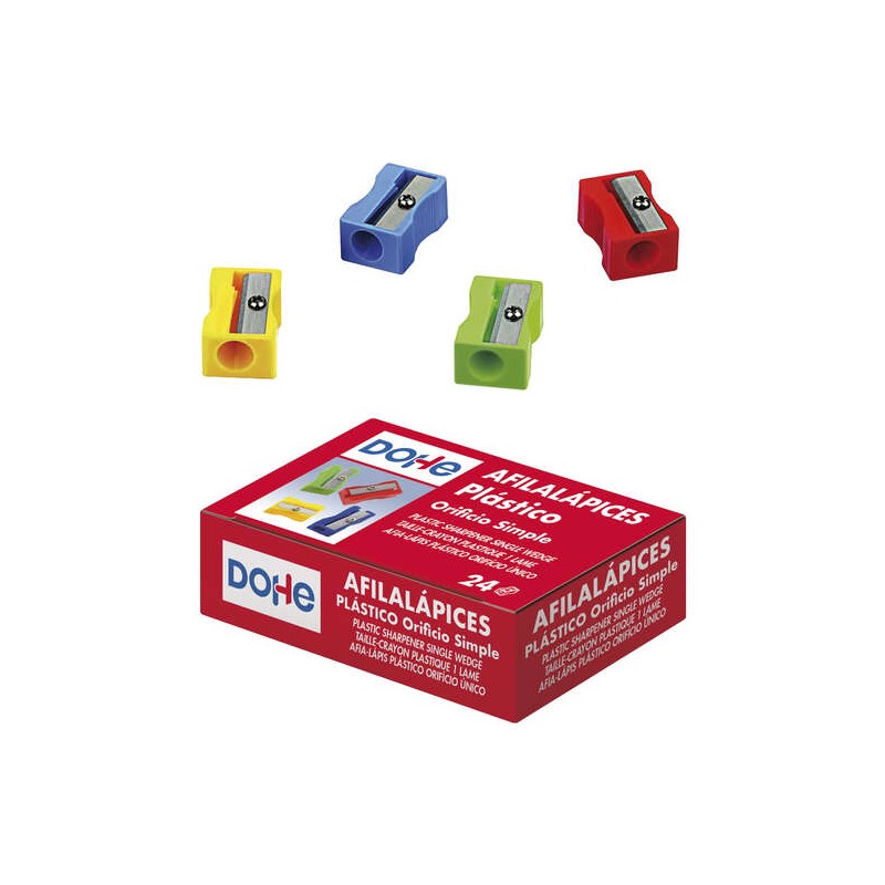 Dohe Scatola di 24 temperini in plastica - Forma rettangolare - Lama in acciaio - Colori assortiti