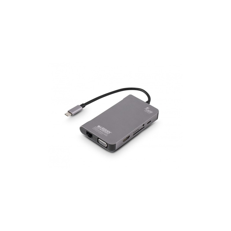 Urban Factory Hubee Plus 10 in 1 Hub - USB-C maschio - Femmina: USB-C/USB-A/HDMI/SD/SD/MSD/JACK 3.5mm/RJ45/VGA femmina -