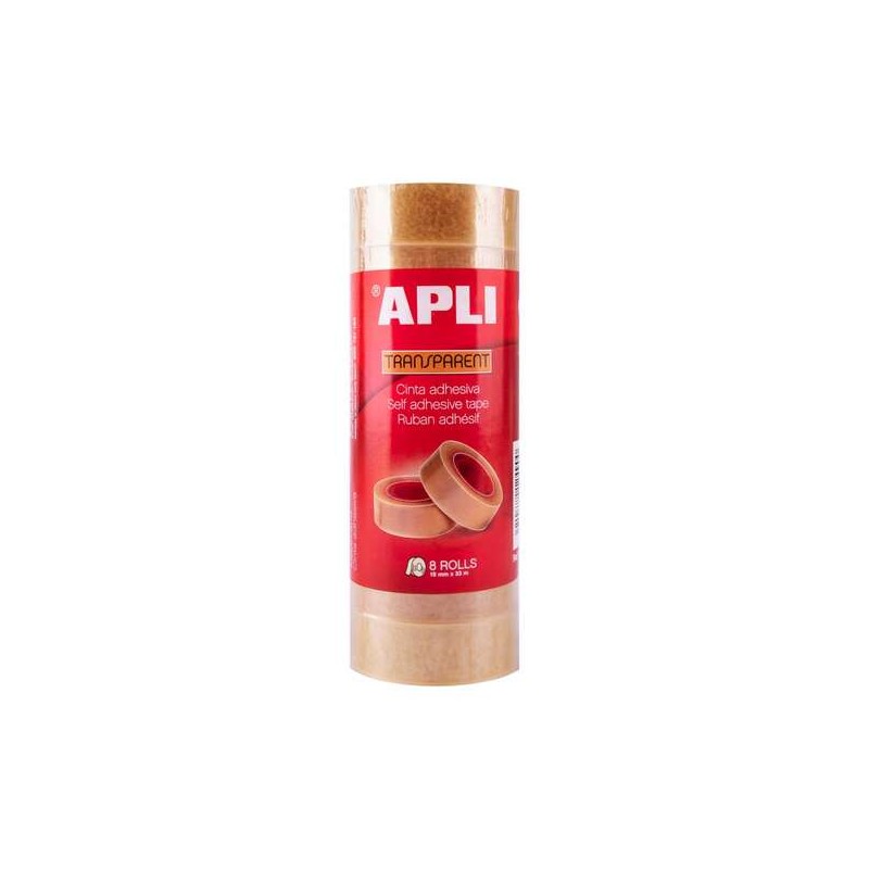 Apli Confezione da 8 nastri adesivi trasparenti 19 mm x 33 m