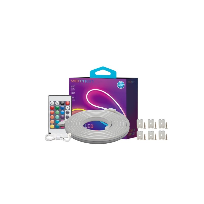Vention Neon LED Strip Light - Silicone - Telecomando - USB 5V - 5m - Flessibile e durevole - Impermeabile IP65