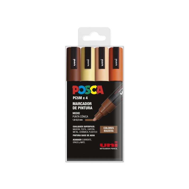 Posca PC-5M Set di 4 pennarelli - Punta 1.8-2.5 mm - Inchiostro a base d'acqua - Resistente alla luce - Non permanente -