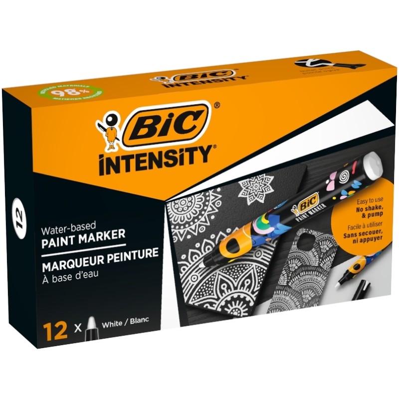 Bic Intensity Paint Marker - Punta media - Inchiostro a base d'acqua - 98% materiali riciclati - Colore bianco