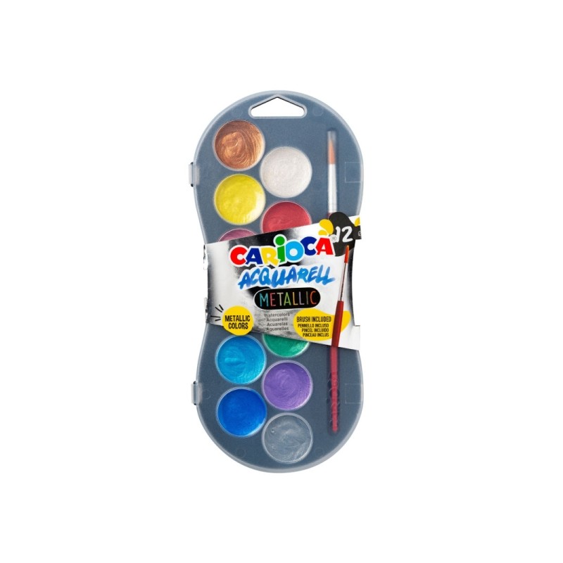 Carioca Acuarell Metallic Confezione da 12 bastoncini per acquerello Ø 30 mm - Lucidi - Facili da miscelare - Colori me
