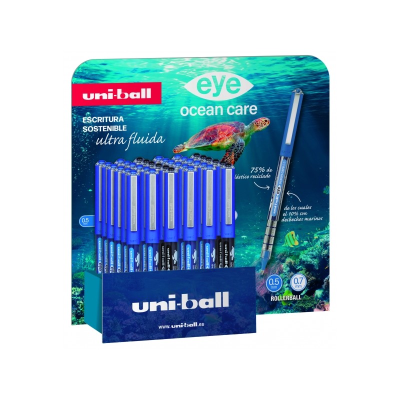 Uni-ball Eye Ocean Care UB150/157 Display di 36 penne a sfera - Punta a sfera 0.5 mm - Inchiostro a pigmenti resistente 
