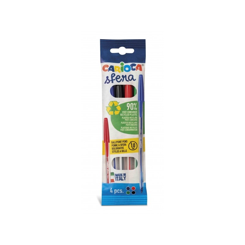Confezione da 4 penne a sfera Carioca - Punta da 1 mm - Scrittura super scorrevole - Vari colori
