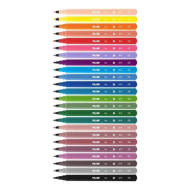 Milan Confezione da 24 pennarelli triangolari - punta fine conica 2 mm - inchiostro a base d'acqua - lavabile - colori a
