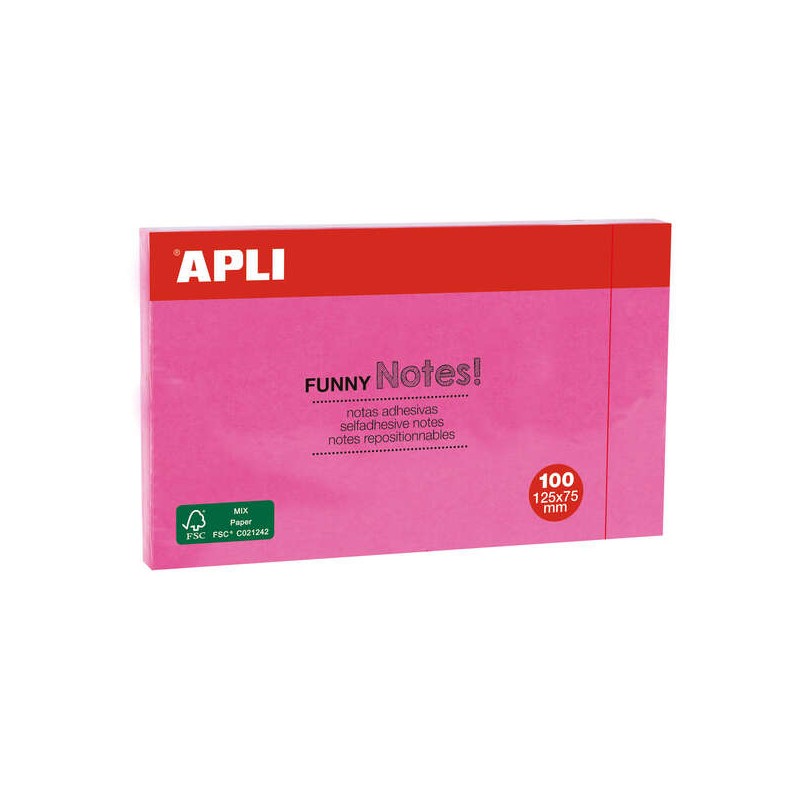 Apli Sticky Notes Funny 125x75mm - Blocco da 100 fogli - Note adesive di qualità - Facili da staccare - Rosa fluorescen