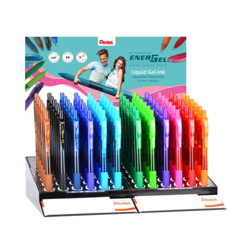 Pentel EnerGel X Display da 72 penne a sfera a inchiostro gel retraibile - punta 0.7 mm - tratto 0.35 mm - ricaricabile 