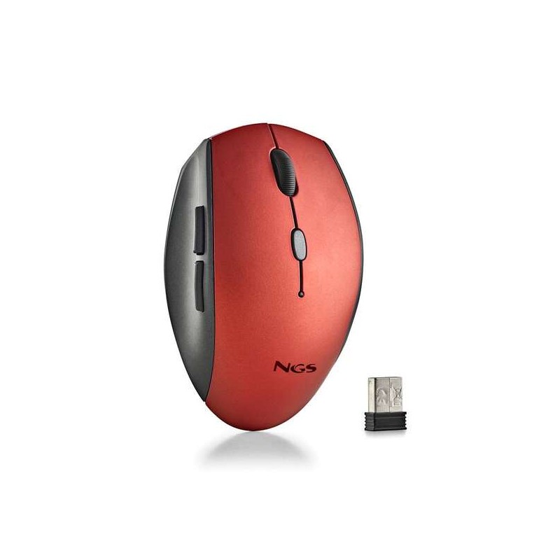 Mouse ergonomico wireless NGS per computer e laptop - 5 pulsanti e rotella di scorrimento - Tasti silenziosi - Colore ro