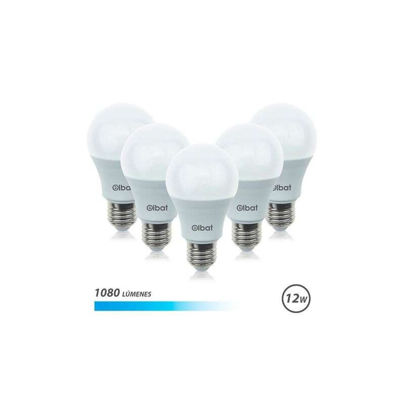 Elbat Confezione 5 unità - Potenza 12W - Lumen 1080 - Tipo di luce 6500K Cool Light - Attacco E27 - Angolo 220º - Dime