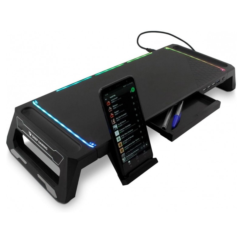 DeepGaming SN06 Supporto per monitor - Regolabile a 2 altezze - Illuminazione RGB - 3 porte USB 2.0 + 1 porta USB 3.0 - 