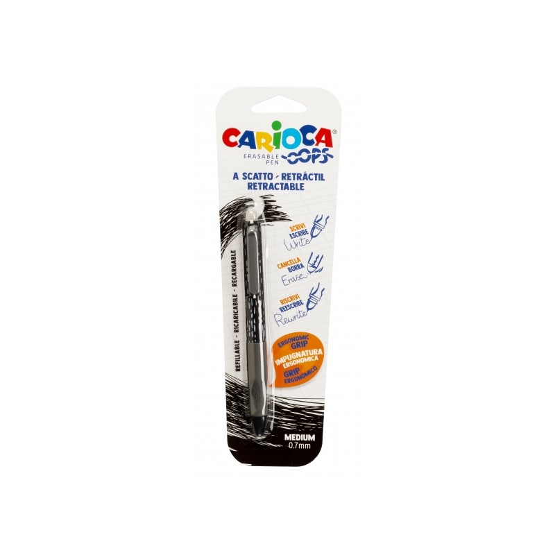 Penna a sfera cancellabile retrattile Carioca Oops Blister - Termosensibile - Impugnatura ergonomica triangolare - Penni