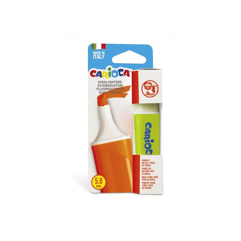 Evidenziatore Carioca Memolight - Punta smussata da 5 mm - Colore lucido e lavabile - Inchiostro a base d'acqua - Colore