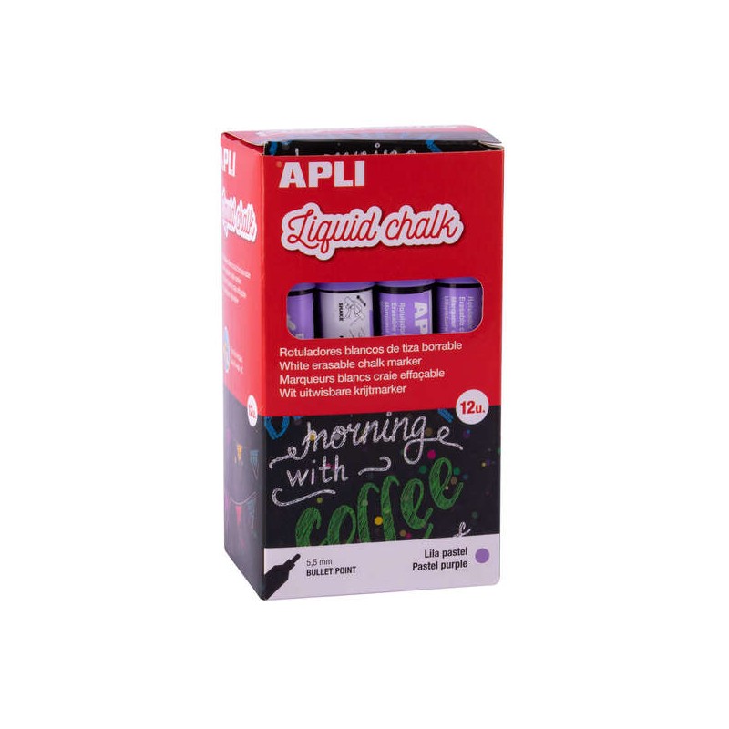 Apli Confezione da 12 pennarelli a gesso liquido - Punta tonda - Ideali per lavagne. plastica. vinile. metallo. ecc - Fa