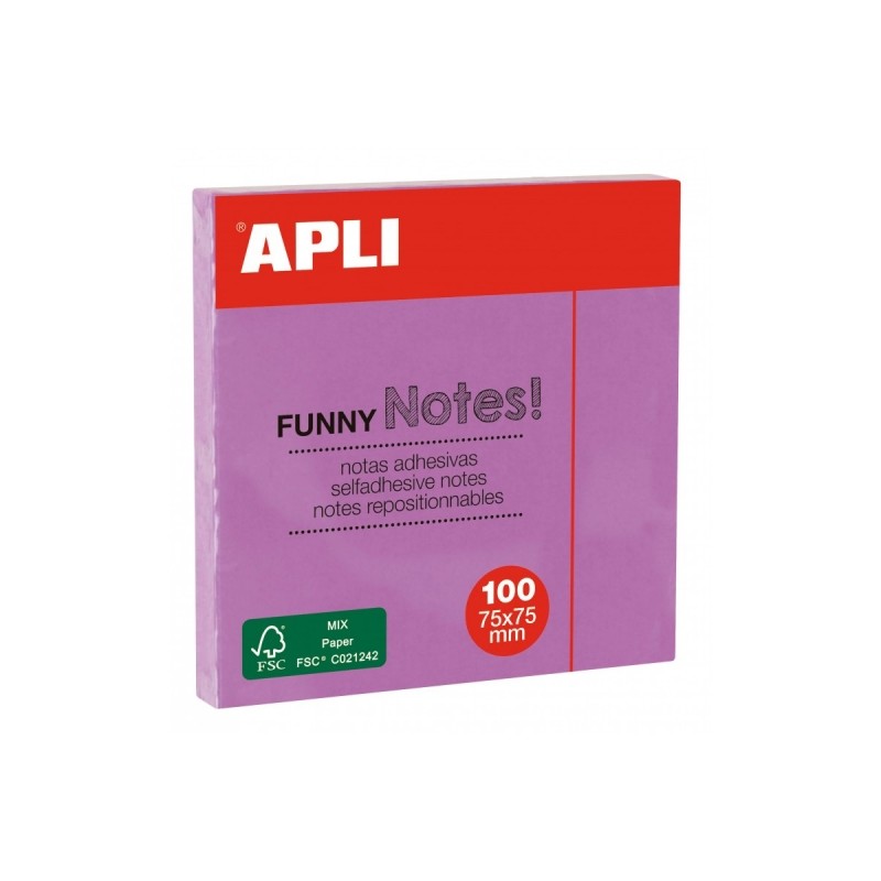 Apli Block notes adesivi - 100 fogli - Carta certificata FSC - Adesivo riposizionabile - Colore viola