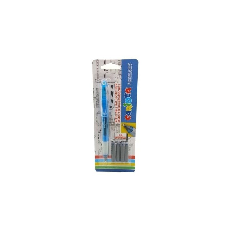 Carioca Primary Confezione da 1 penna ricaricabile + 4 cartucce - Punta roller in acciaio inox - Erogatore a flusso cost