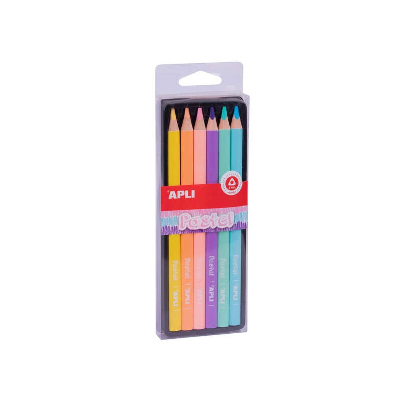 Matite pastello Apli Jumbo - Spessore 5 mm - Confezione da 6 colori assortiti - Legno triangolare per una migliore presa