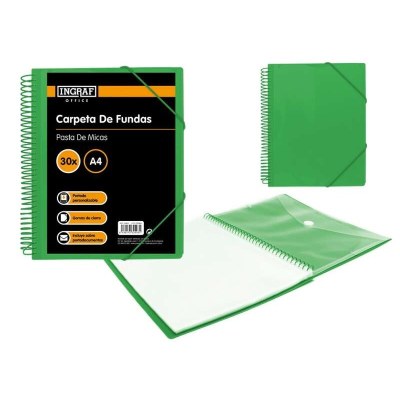 Cartella Ingraf 30 buste A4 + busta con chiusura - Spirale in plastica indeformabile - Apertura a 360 gradi - Copertina 