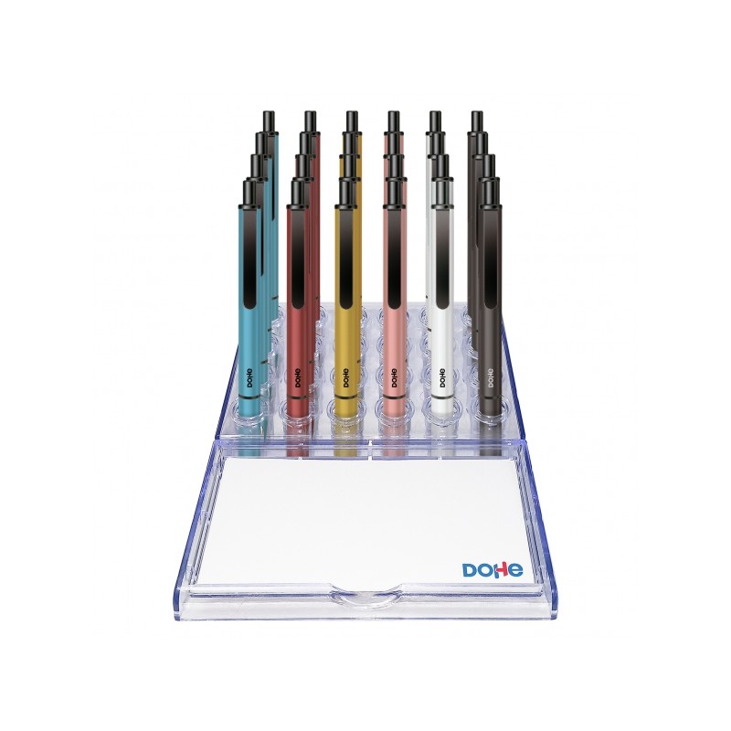 Espositore Dohe Elegance con 24 penne a sfera - In alluminio - Soft Touch - Colori assortiti
