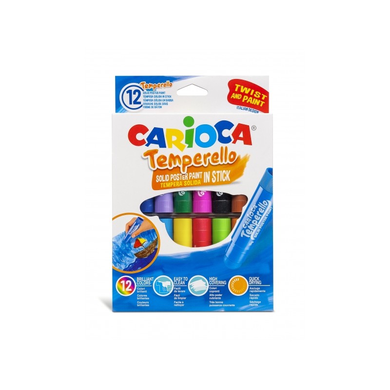 Carioca Temperello Confezione da 12 colori a tempera solidi - Colori lucidi e lavabili - Alta copertura - Facile da misc