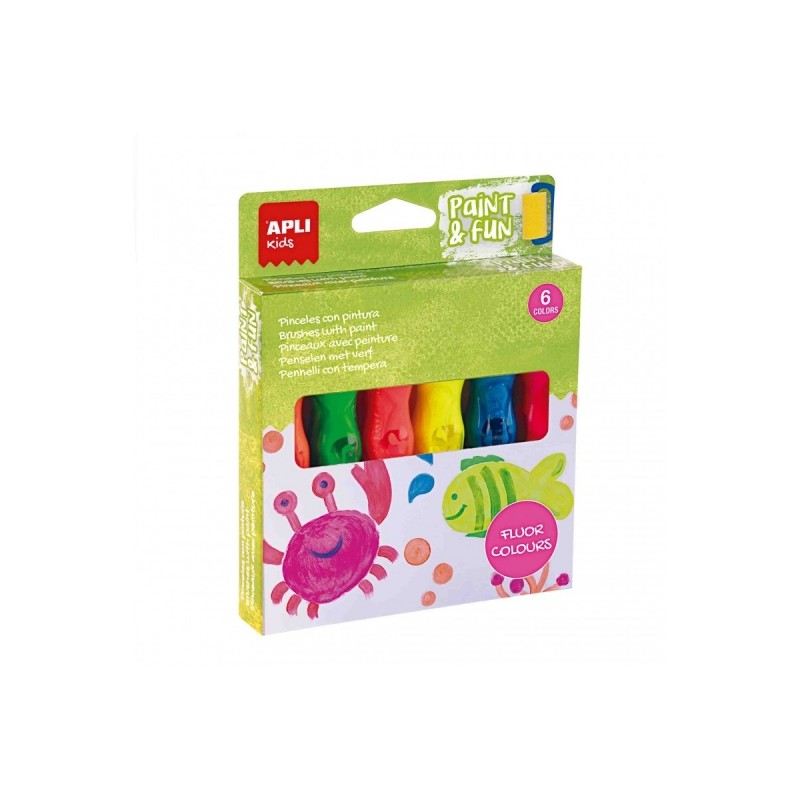 Apli Kids Confezione da 6 tubetti di tempera con pennello 14ml - Pratici e non puliti - Incoraggiano la creatività e la