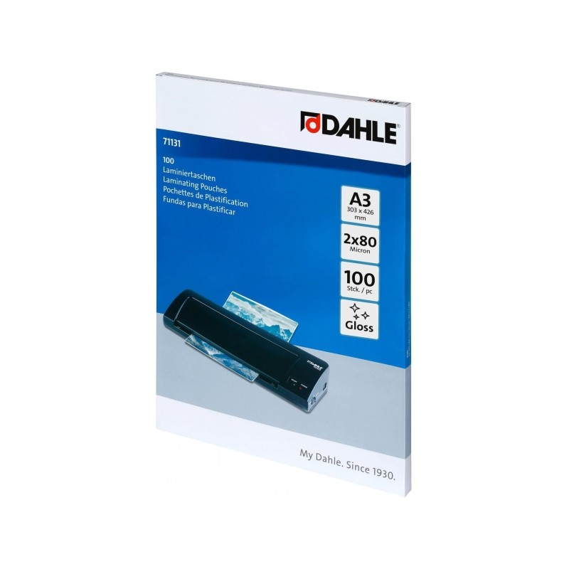 Dahle Confezione da 100 maniche di laminazione lucide A3 - 80 Micron - Alta qualità - Trasparente