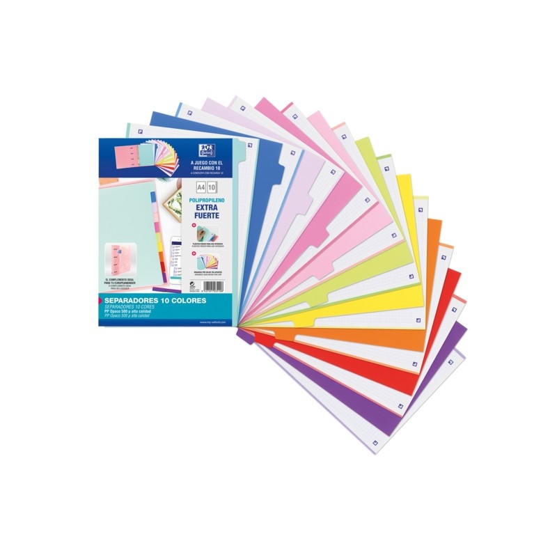Divisori Oxford Strongline A4 - 10 posizioni - Diversi colori - 4 fori - Plastica opaca - 500 micron