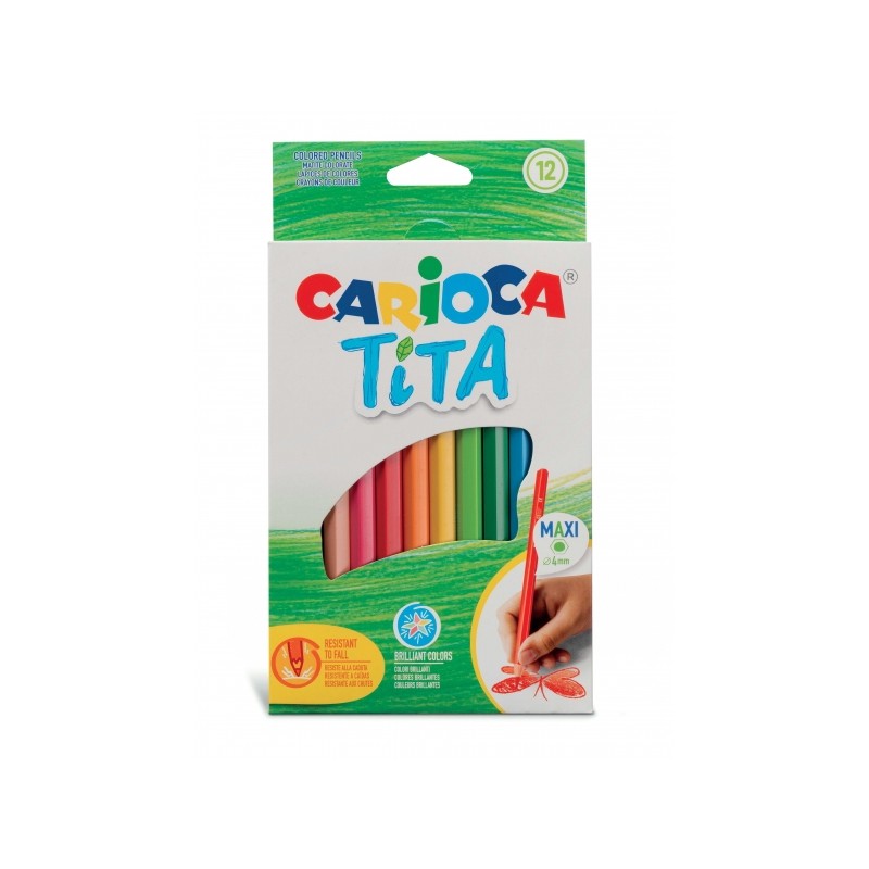 Carioca Tita Maxi Confezione da 12 matite in resina - Colori brillanti e lavabili - Scrittura morbida - Mina Ø 4mm Sicu