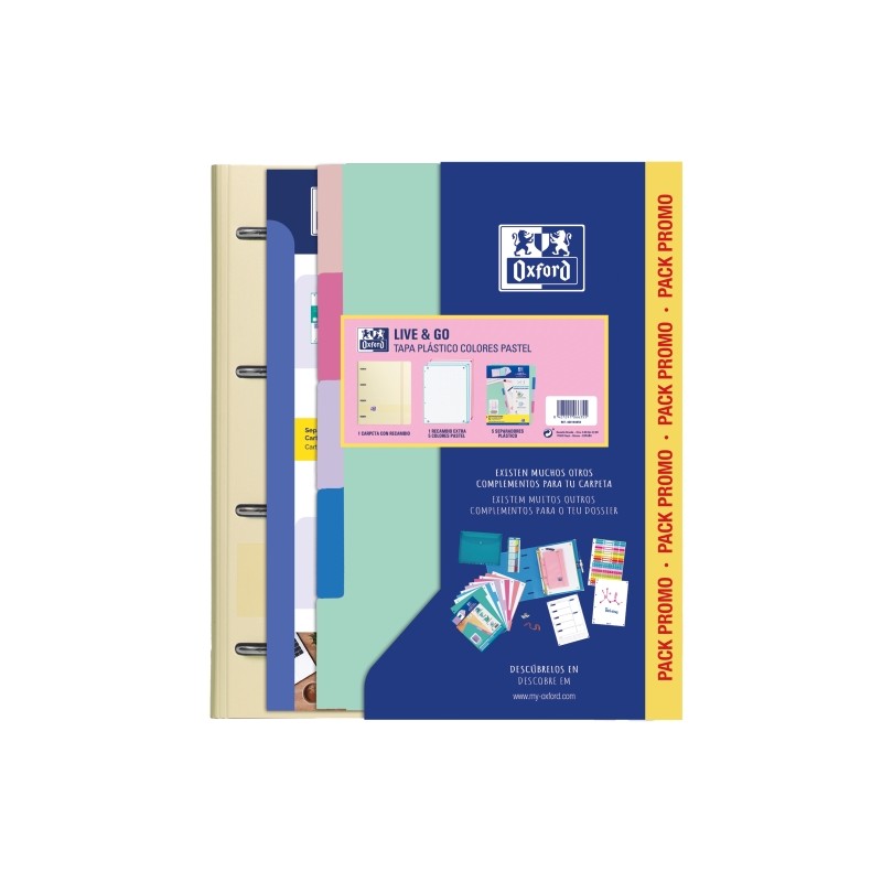 Cartella Oxford Europeanbinder Live e Go A4+ con ricarica + divisori - Copertina in polipropilene - Colori pastello casu