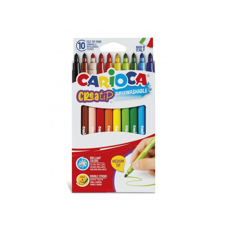 Penna Carioca Creatip 10 - Inchiostro super lavabile - Punta media a doppio tratto - Punta bloccata con cappuccio ventil