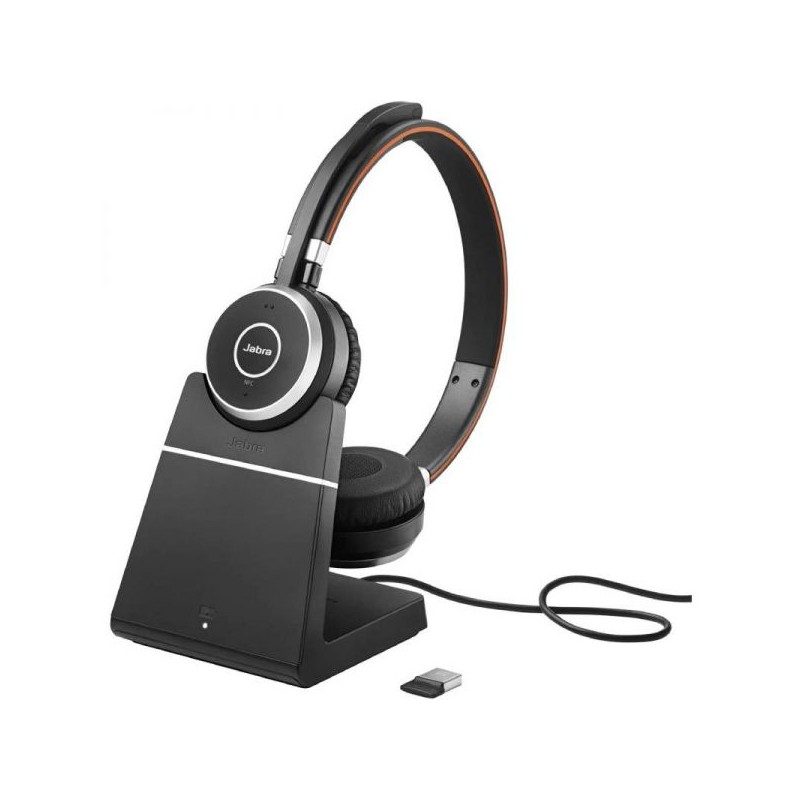 Jabra Evolve 65 SE Stereo UC Bluetooth Headset con microfono + supporto di ricarica USB-A - Cancellazione del rumore - D