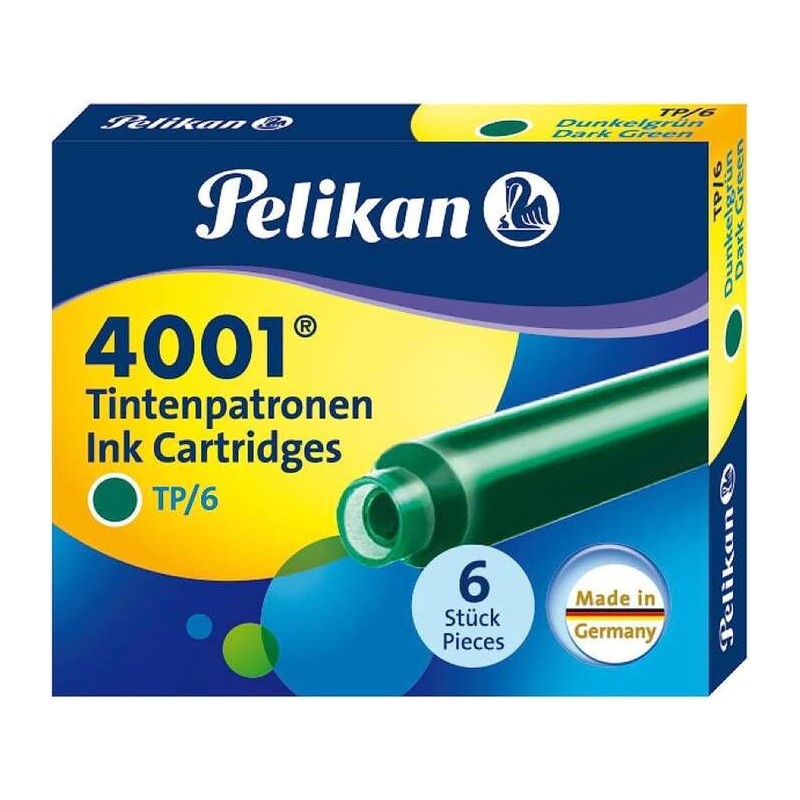 Pelikan Confezione da 6 cartucce 4001 TP/6 - Refill per penna stilografica - Colore verde scuro