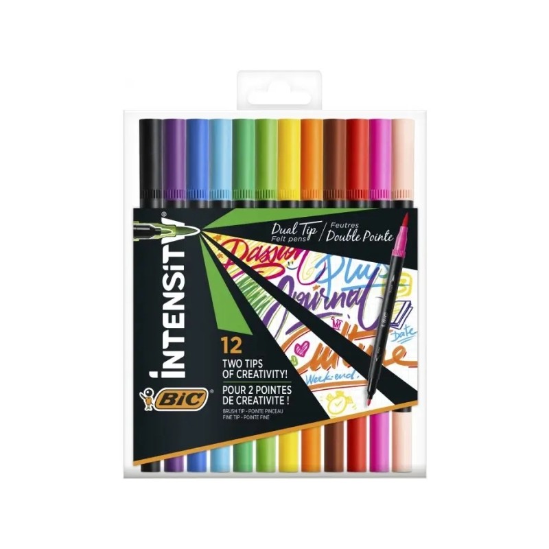 Bic Intensity Dual Tip 12 confezioni di penne a doppia punta - punta a pennello + punta fine - inchiostro a base d'acqua