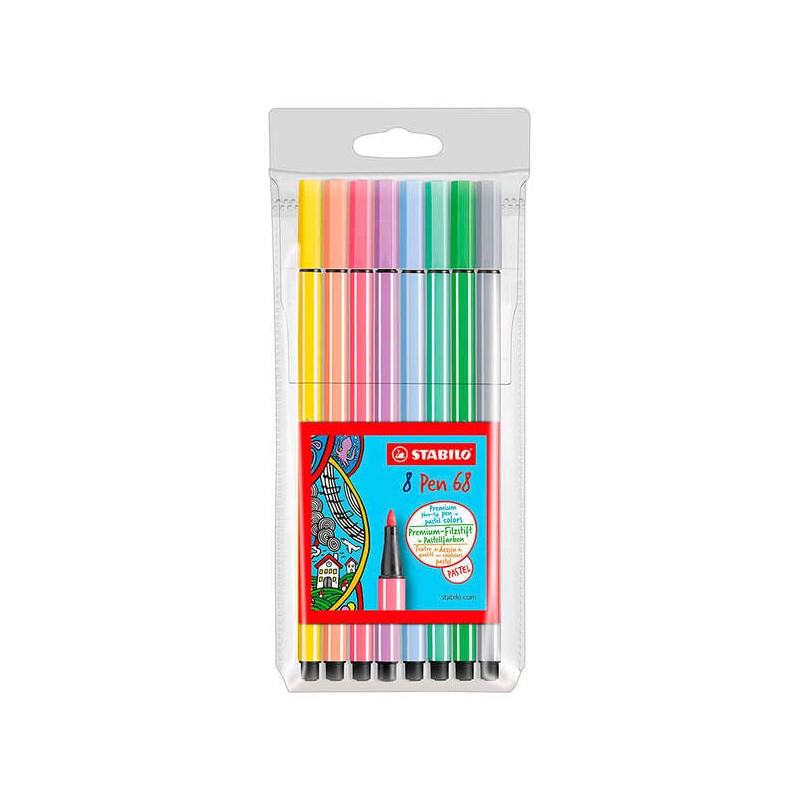Stabilo Pen 68 Confezione da 8 matite acquerellabili - Punta in fibra - Tratto di circa 1 mm - Inchiostro a base d'acqua