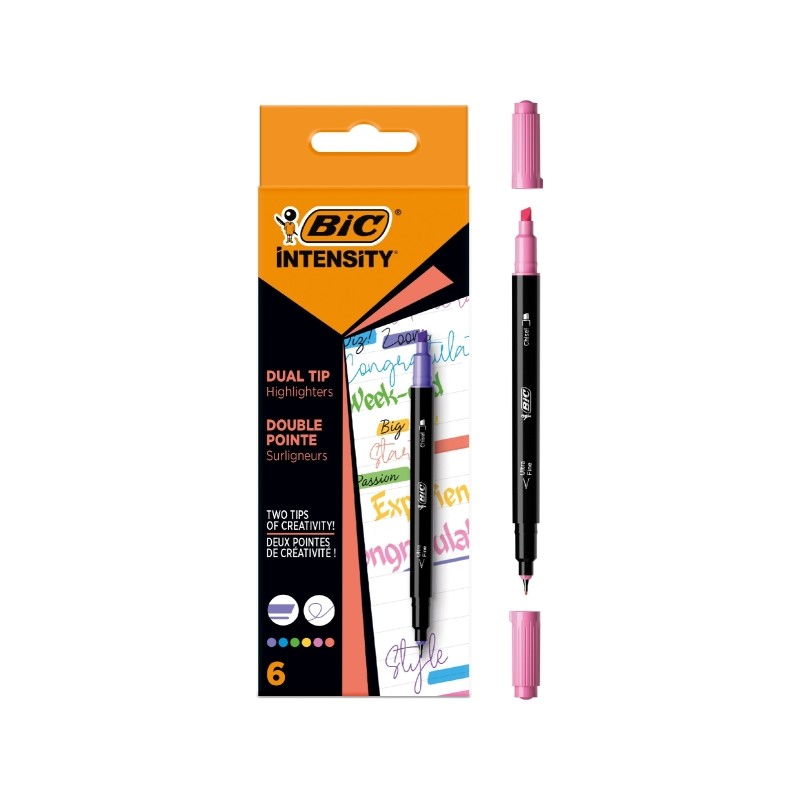 Bic Intensity Dual Tip 6-Pack Penna a doppia punta - Punta smussata + punta fine 0.04 mm - Inchiostro a base d'acqua - C