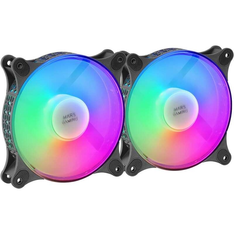 Mars Gaming Kit di 2 spettacolari ventole FRGB RAINBOW 360º - 120x120x25mm - Illuminazione 360º FRGB RAINBOW - Ventila