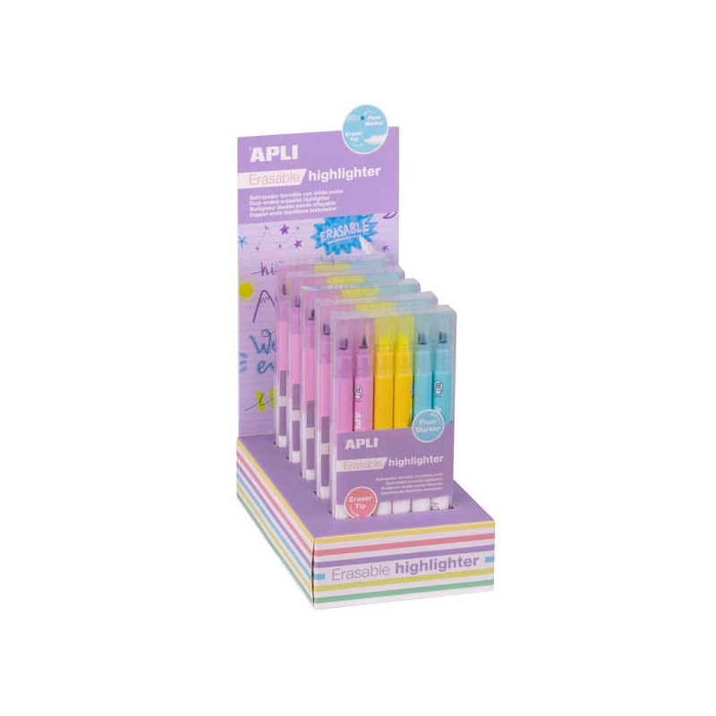 Apli Evidenziatore cancellabile Display da 5 Confezioni da 6 evidenziatori cancellabili - Punta smussata 4 mm - Colori a