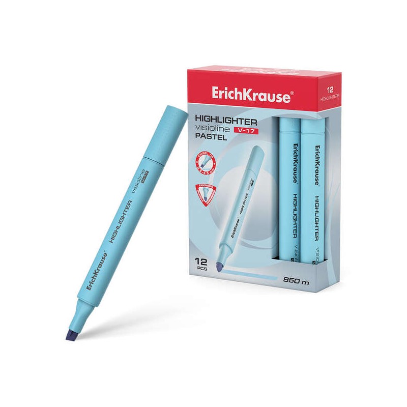 Erichkrause Visioline V-17 Evidenziatore pastello - Punta smussata - Tratto da 0.6 a 4.5 mm - Inchiostro a base d'acqua 