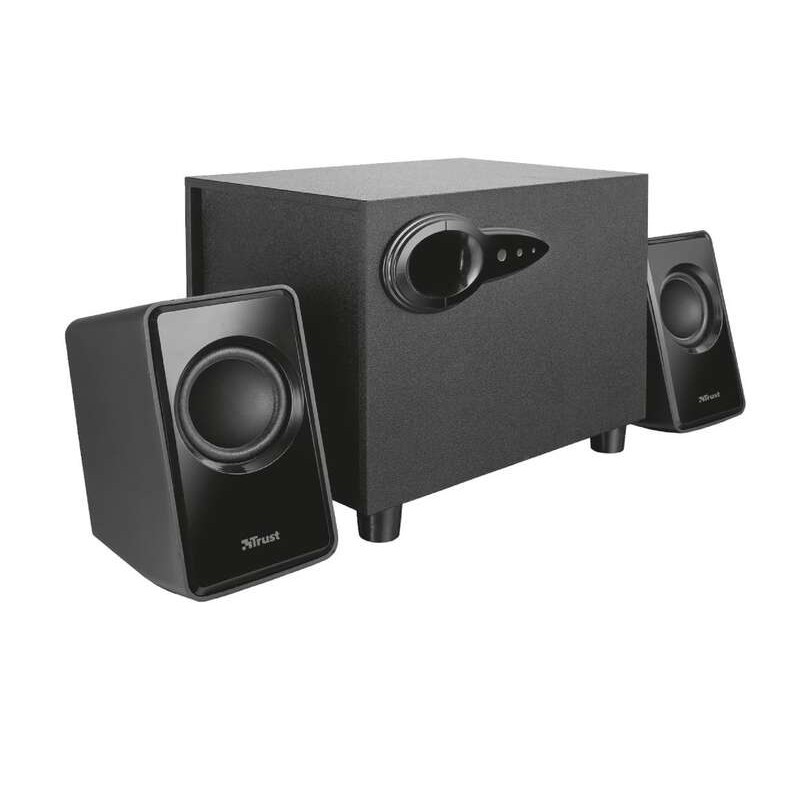 Trust Avora Altoparlanti USB 2.1 18W - Subwoofer in legno - Controllo volume e bassi - Ingresso jack 3.5 mm - Colore ner