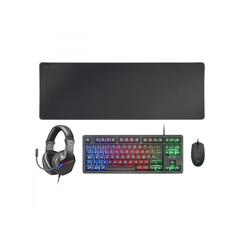Mars Gaming MCP-RGB3 4in1 Gaming Combo - Tastiera TKL H-Mech - Mouse RGB da 3200 DPI - Cuffie FRGB con cancellazione del