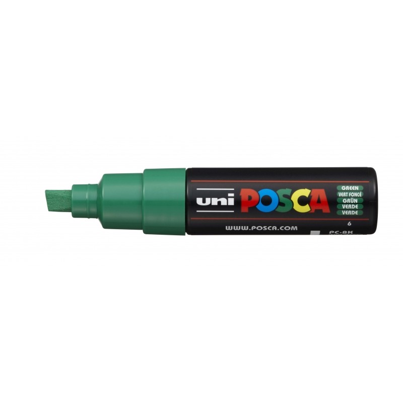 Posca PC-8K Pennarello a base d'acqua - Acrilico Punta smussata 8 mm - Linea spessa - Resistente alla luce - Colore verd