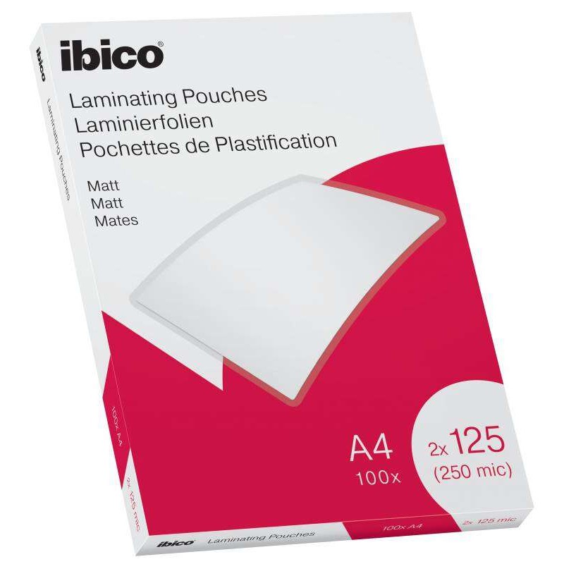 Ibico Scatola da 100 fogli di laminazione opachi A4 125 Micron - Superficie opaca - Lamina carta. foto. biglietti da vis