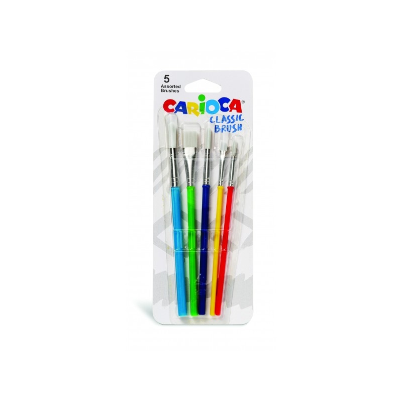Spazzole Carioca Confezione da 5 spazzole - Nylon - Setole morbide e resistenti - Perfette per la scuola - 5 diverse dim