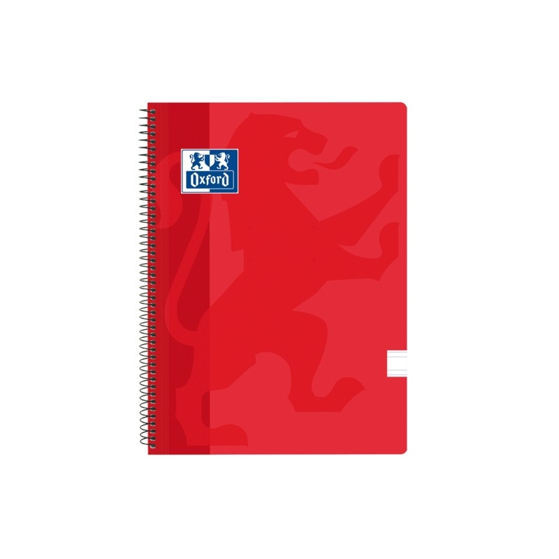 Quaderno a spirale Oxford School Classic - Copertina in plastica - Folio da 3.5 fogli con margini - 80 fogli - Colore ro